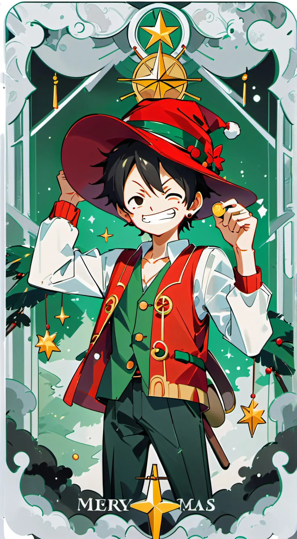 ai character: one piece xmas background