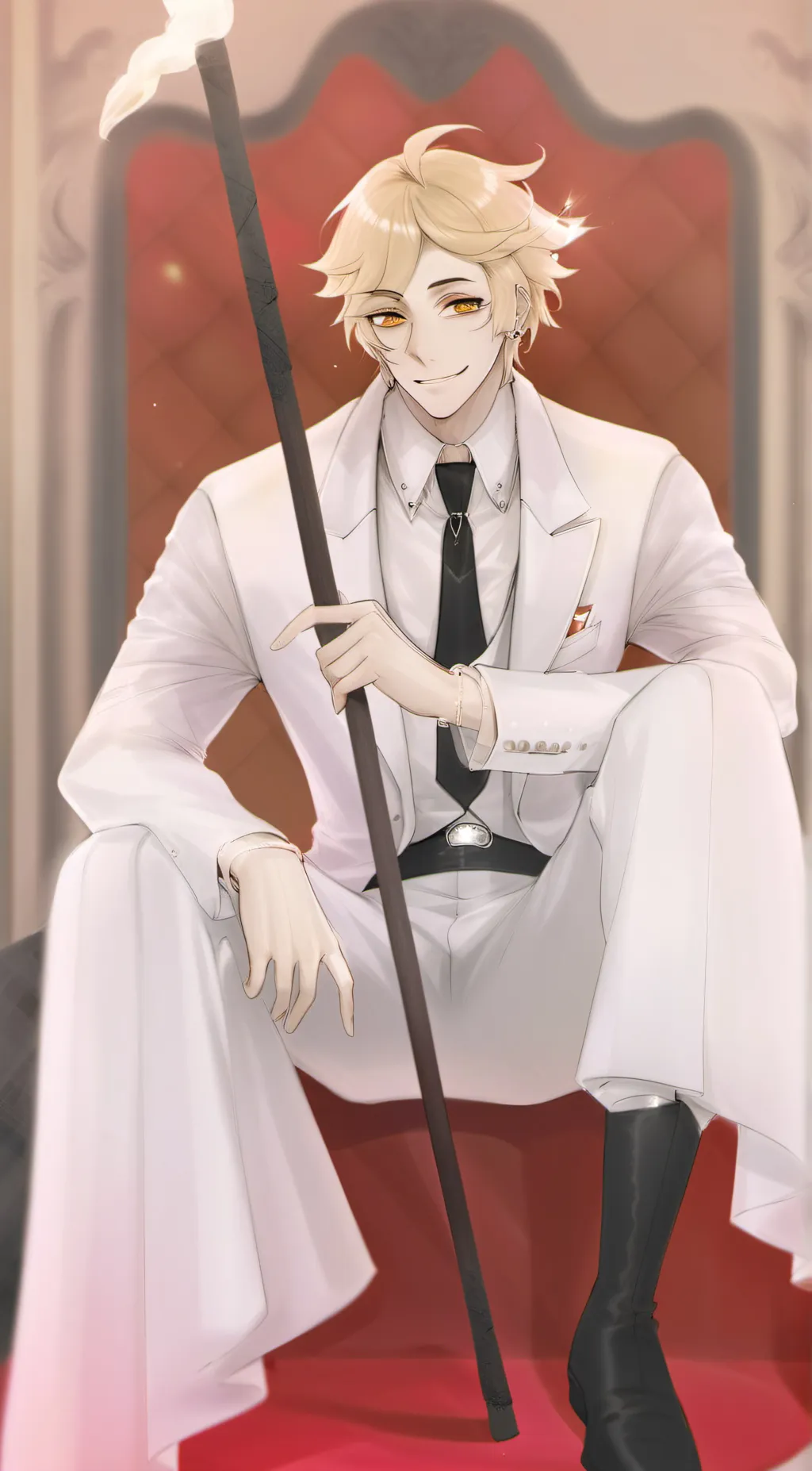 ai character: Lucifer hazbin background