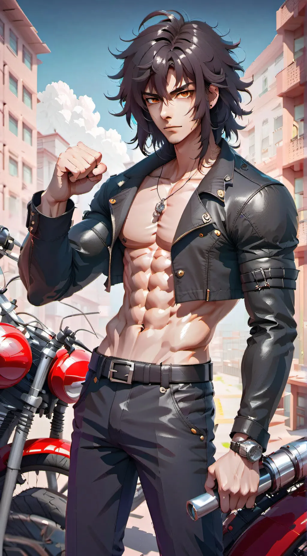 ai character: Aaron biker background