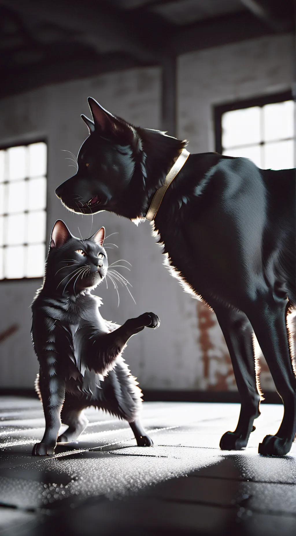 ai character: Dog & cat fighting background