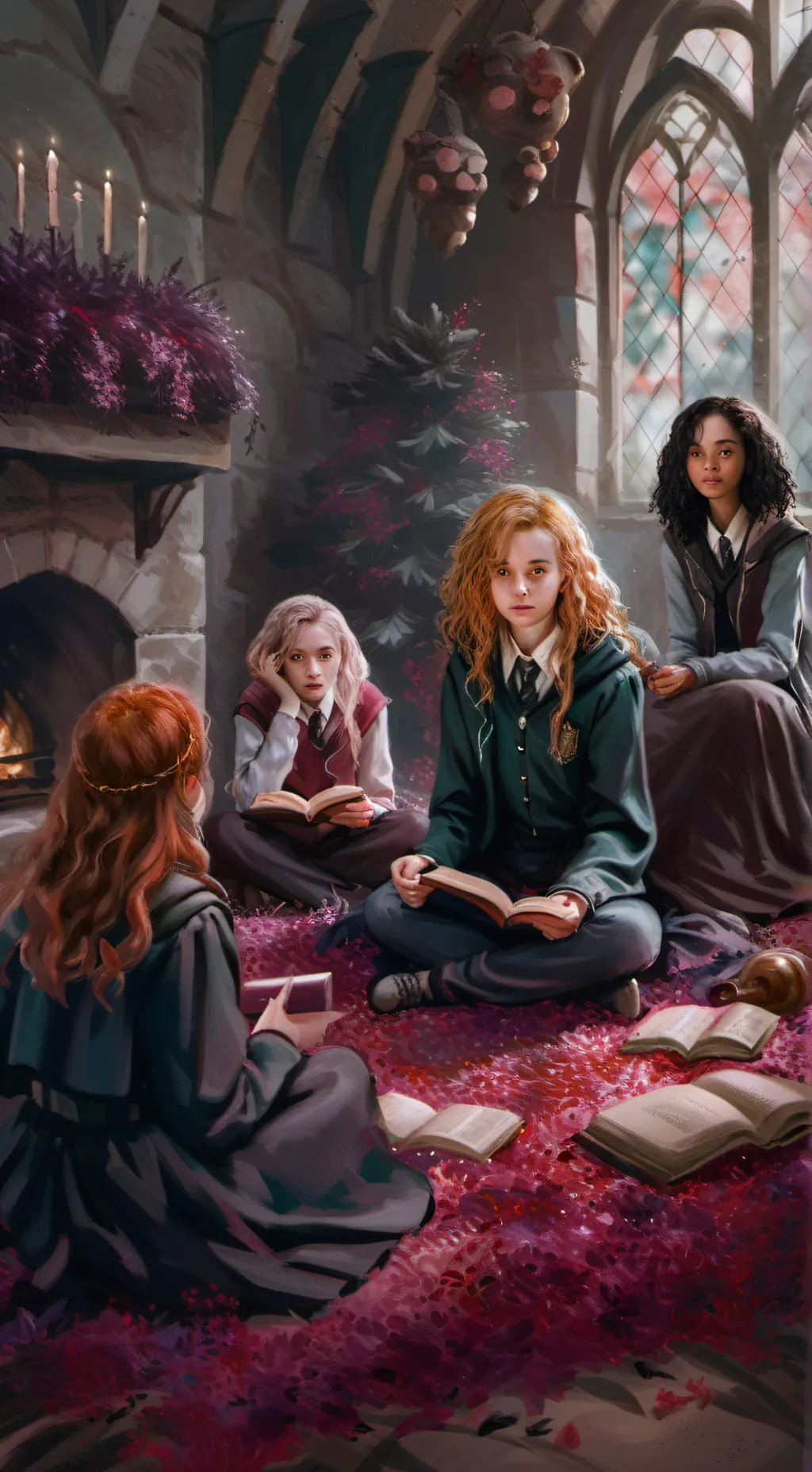 ai character: Hogwarts sleepover background