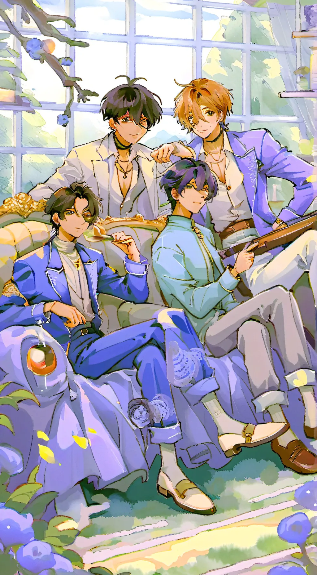 ai character: 4 boys  background