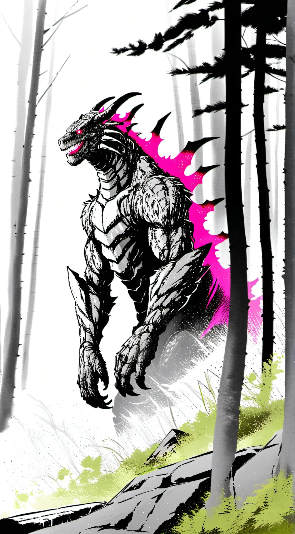 ai character: godzilla  background