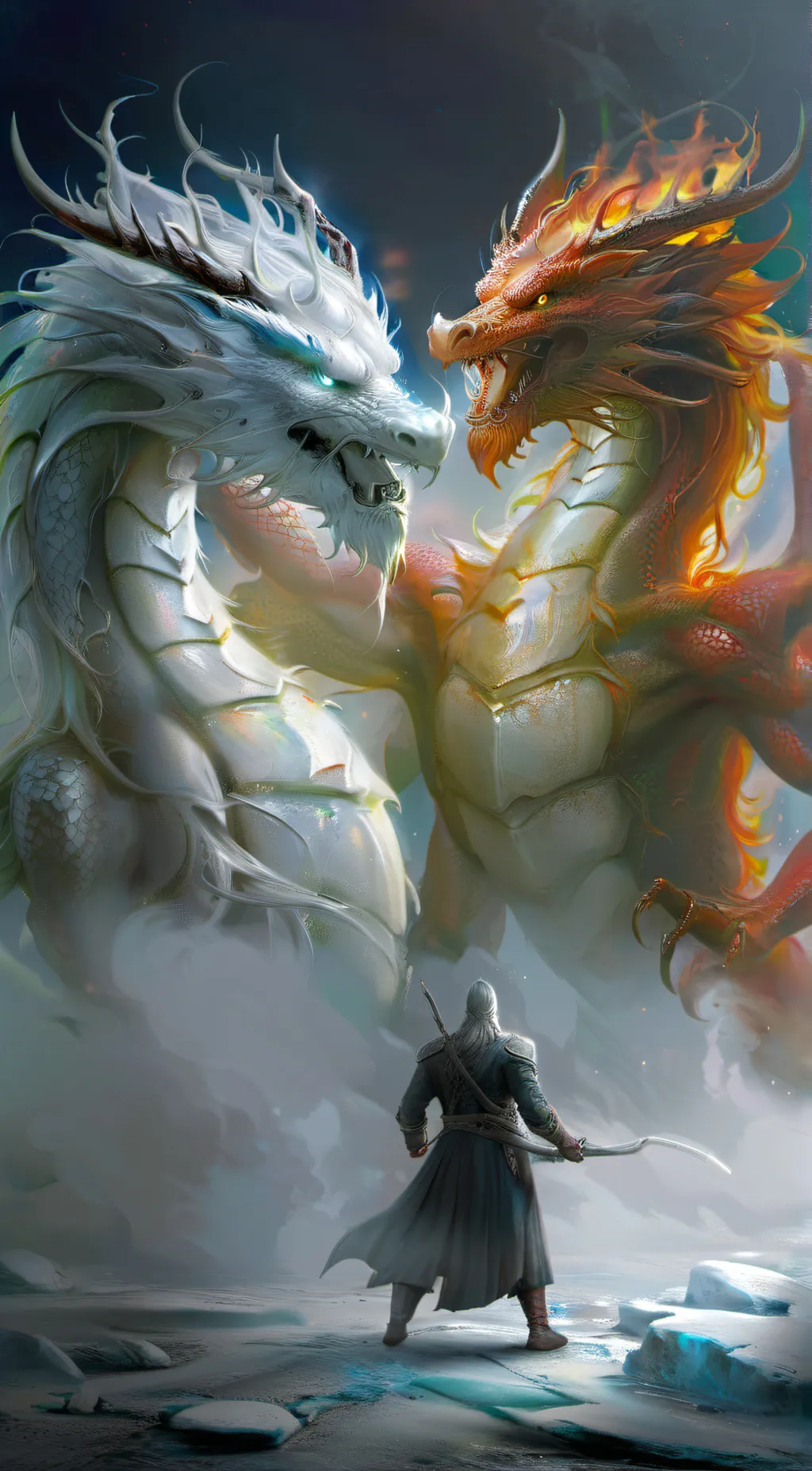 ai character: 2 dragons  background