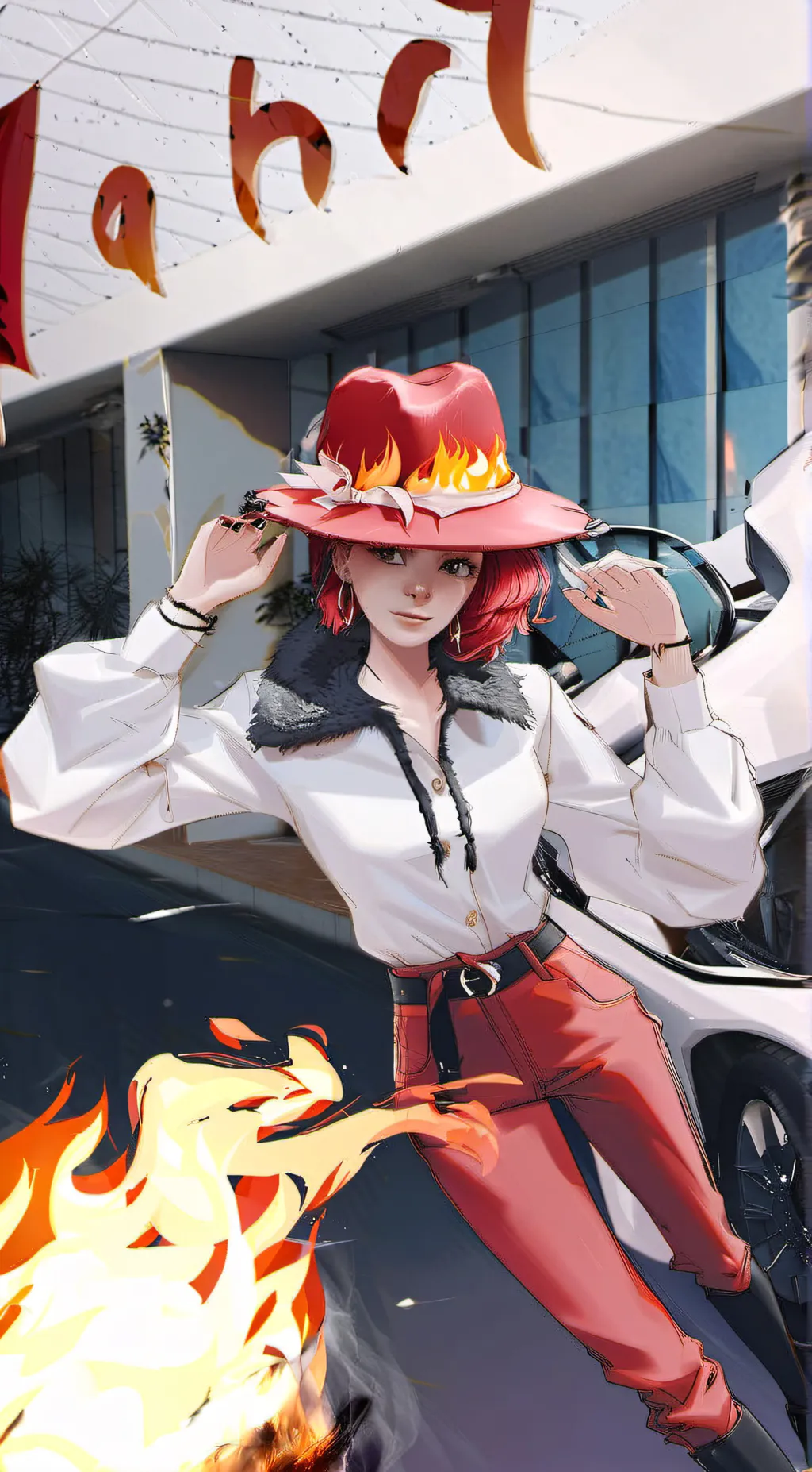 ai character: Red album  background