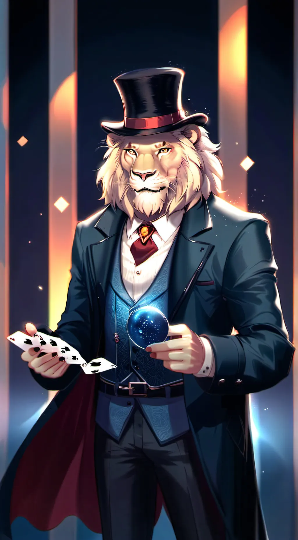 ai character: magic lion tricks background