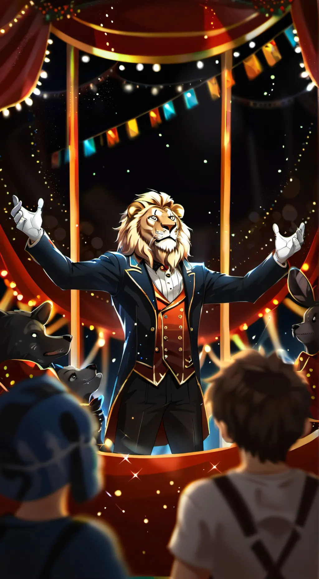 ai character:  circus Lion King  background