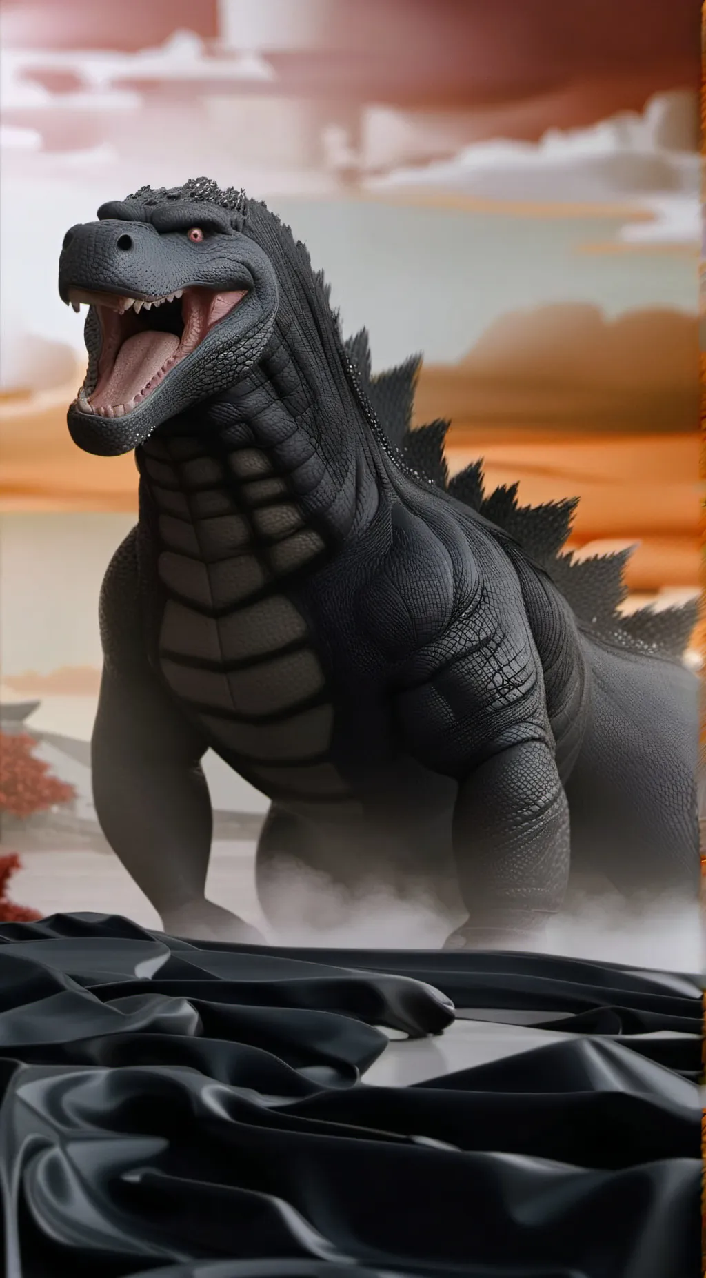ai character: godzilla  background