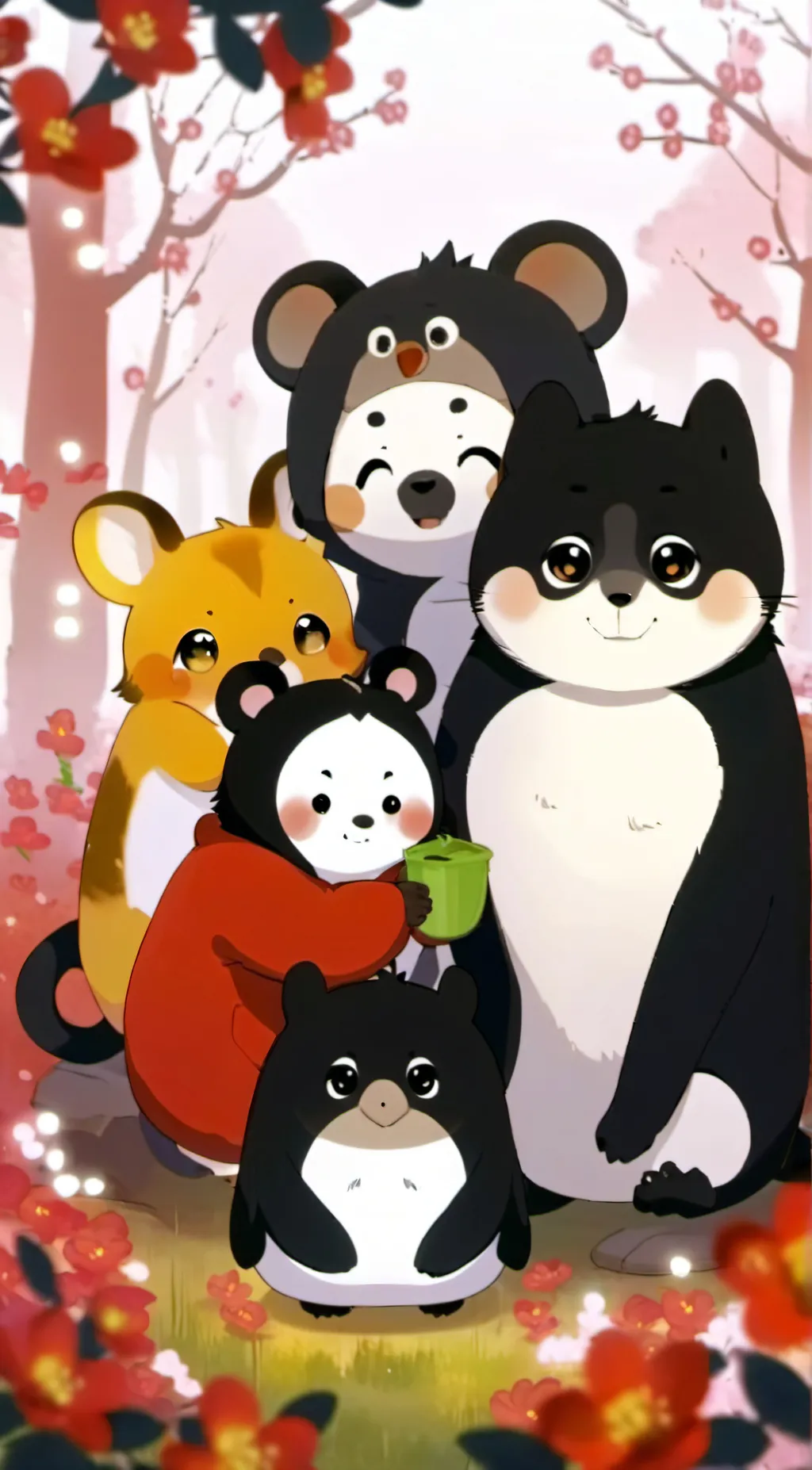 ai character: smiling critters background