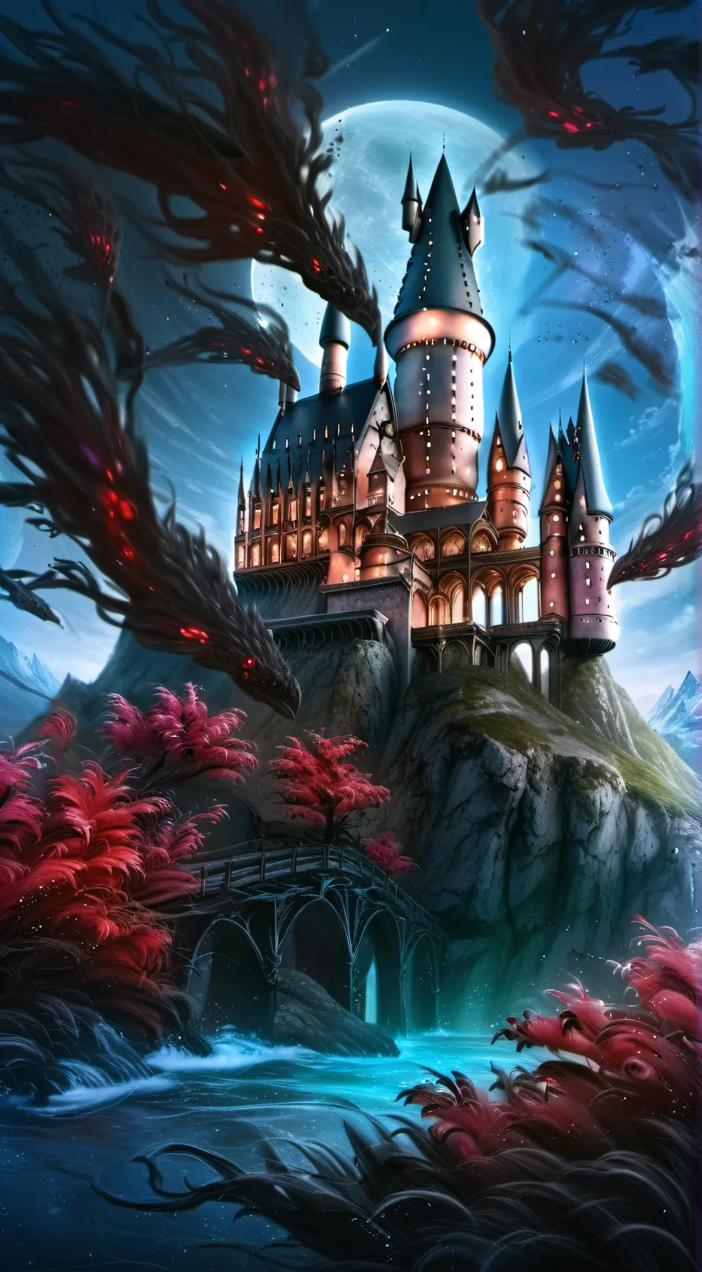 ai character: Hogwarts ❤💚🩵💛 background