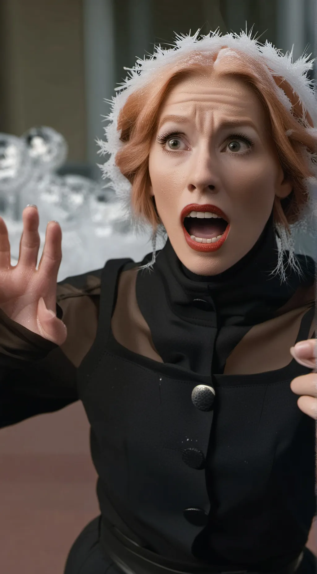 ai character: frozen woman background