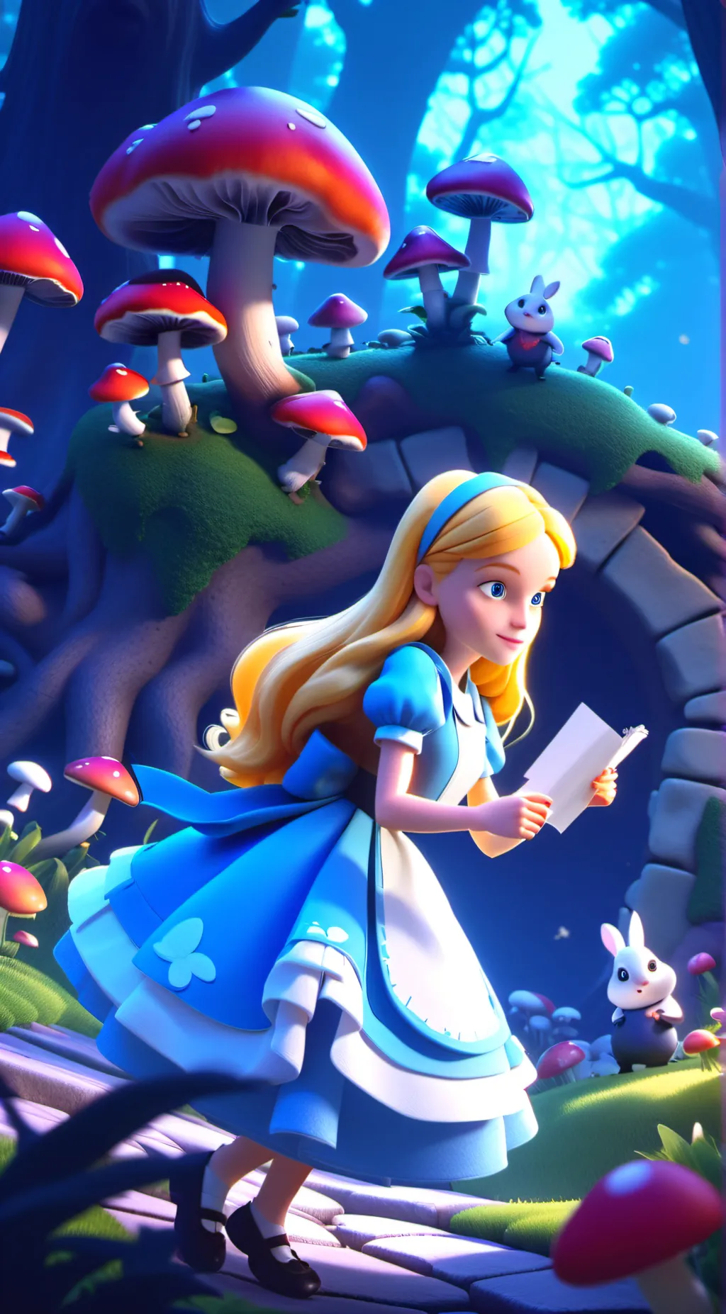 ai character: Alice in wonderlad background