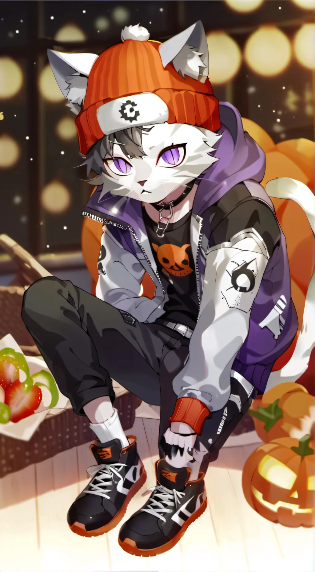 ai character: Meow Skulls 💀💜🖤 background