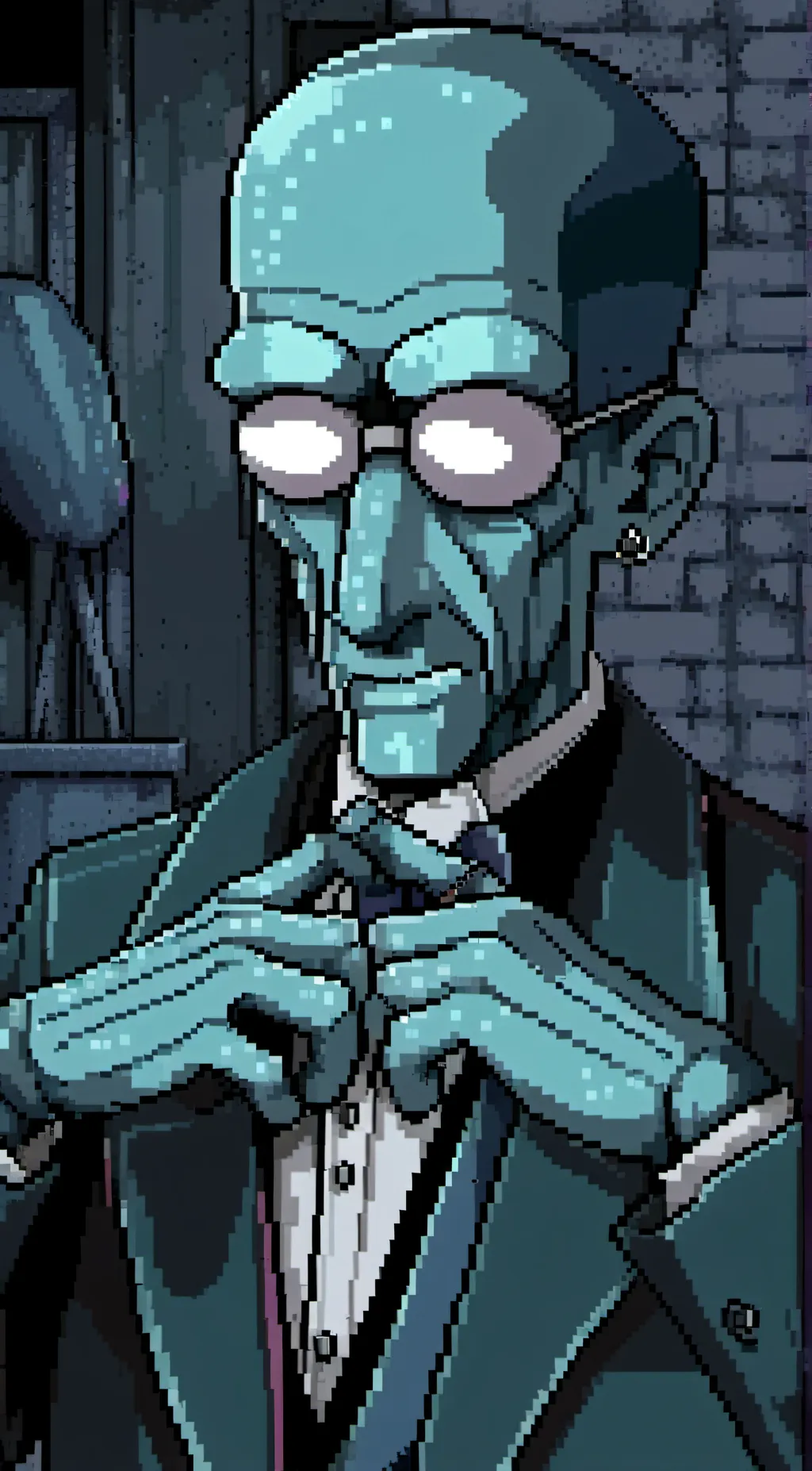 ai character: Sigma squidward background