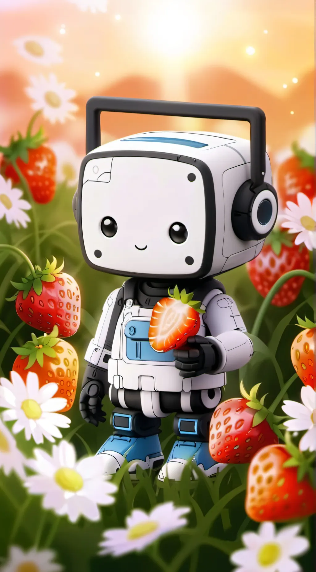 ai character: strawberry background