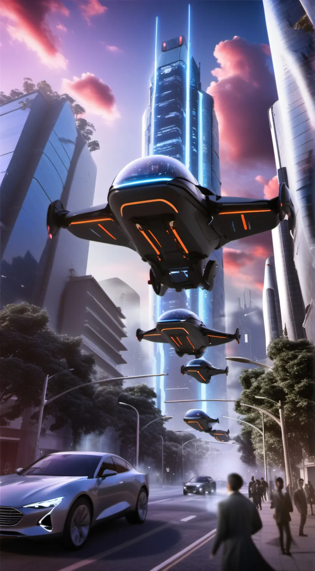 ai character: high tech city background