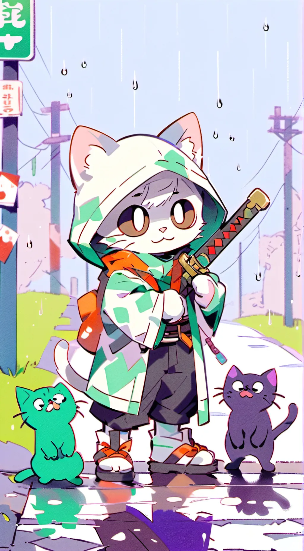 ai character: Heartbreak+kittens background