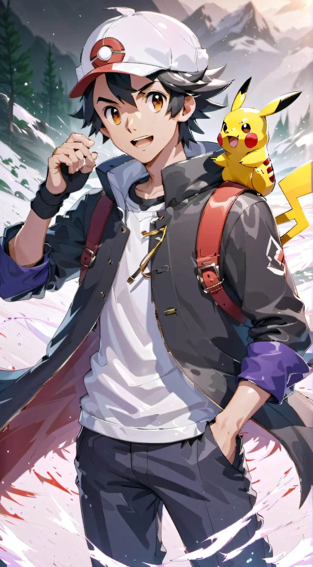 ai character: Ash Ketchum. background