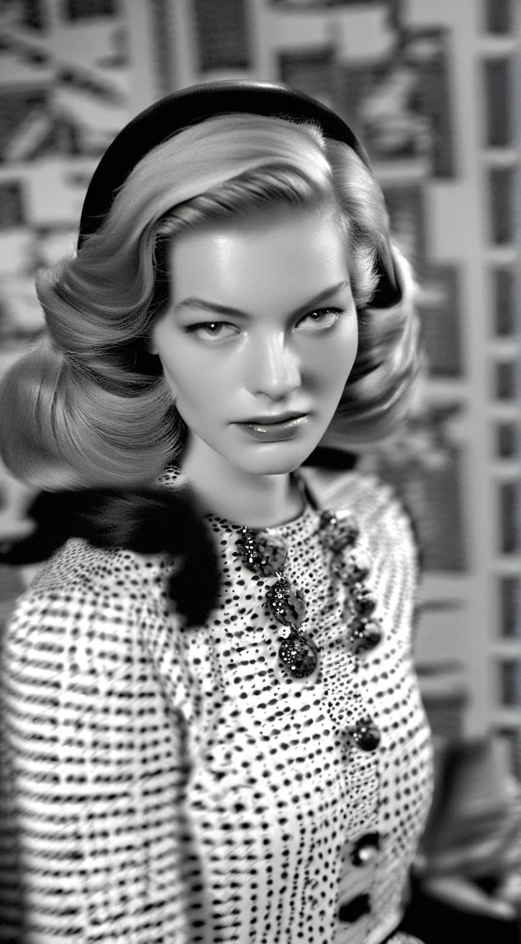 ai character: Lauren Bacall  background
