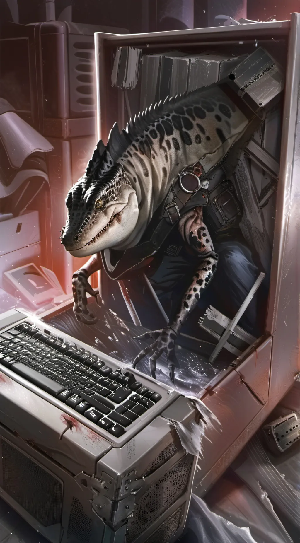 ai character: SCP-682 x SCP-079 background