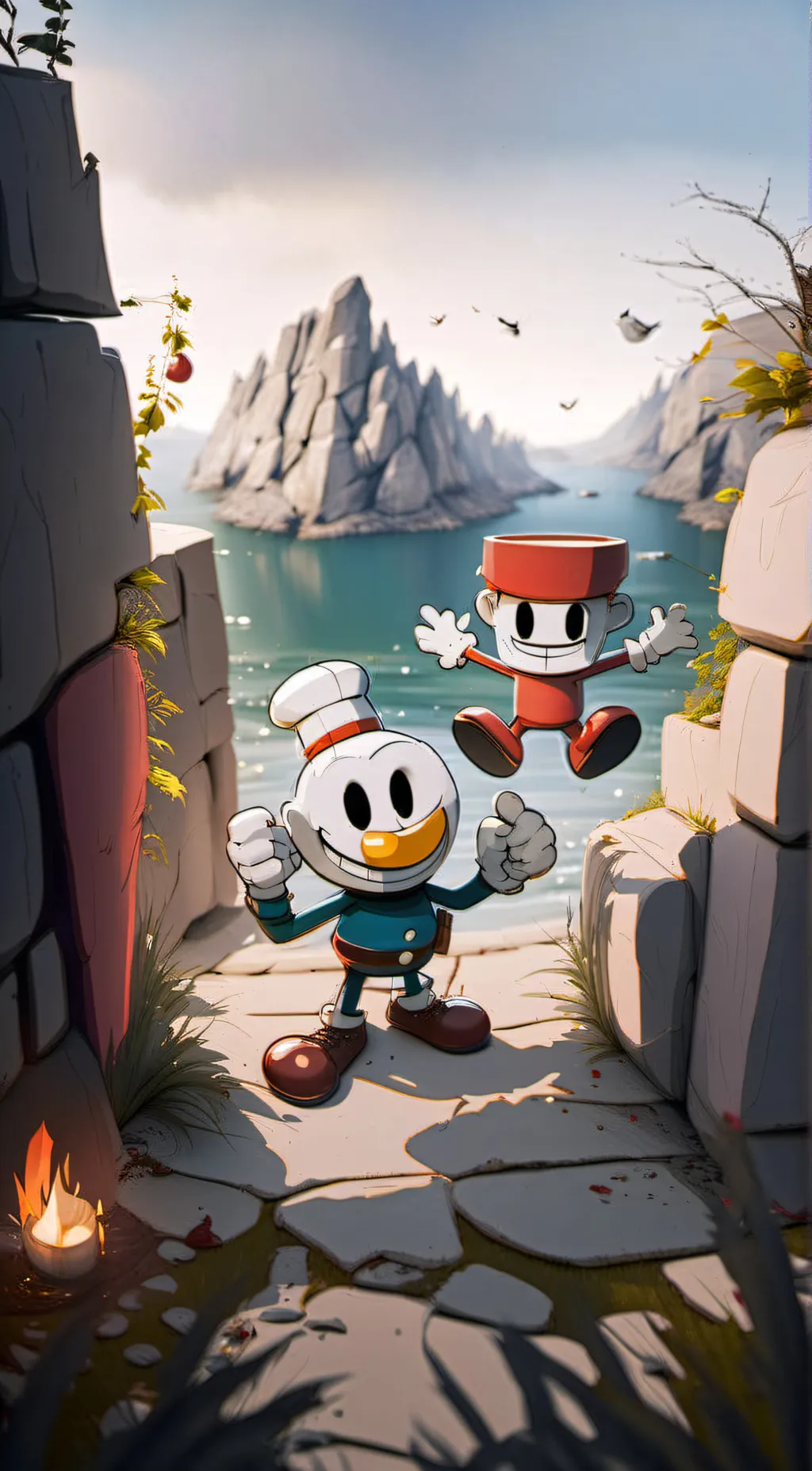 ai character: Cuphead and mugman background