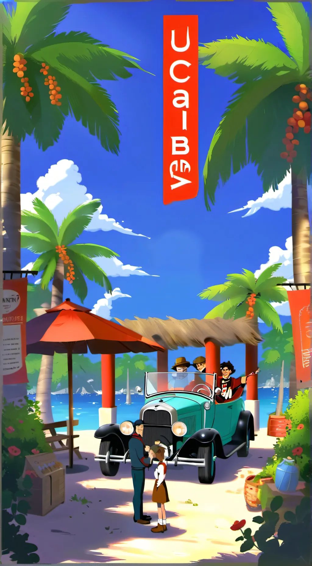 ai character: HH beach day background