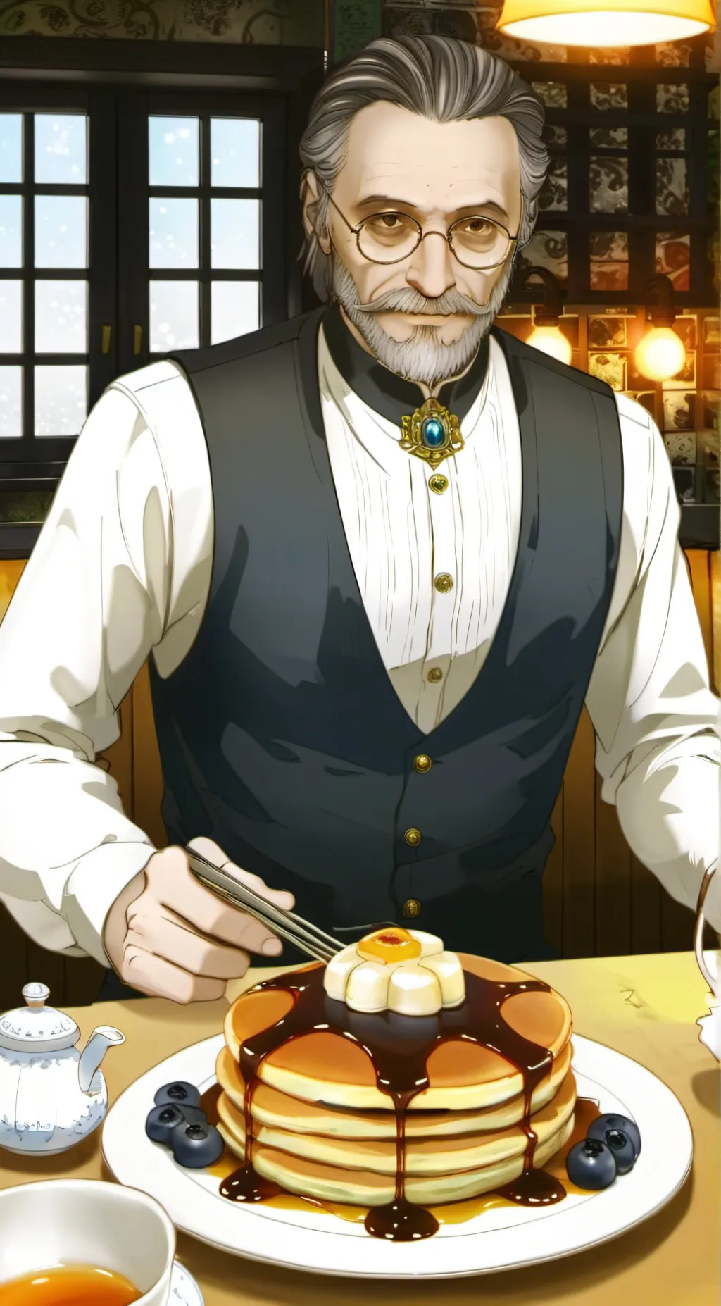 ai character: A. Pancakes  background