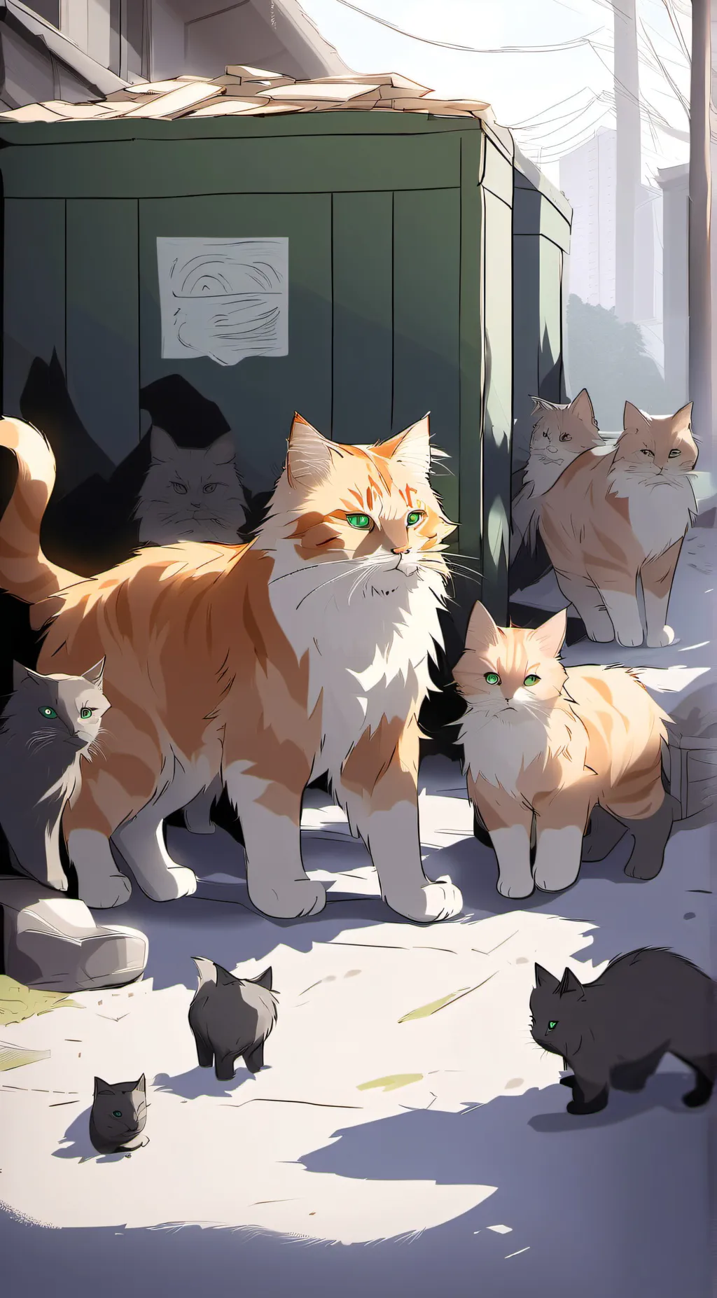 ai character: Mom+kittens background