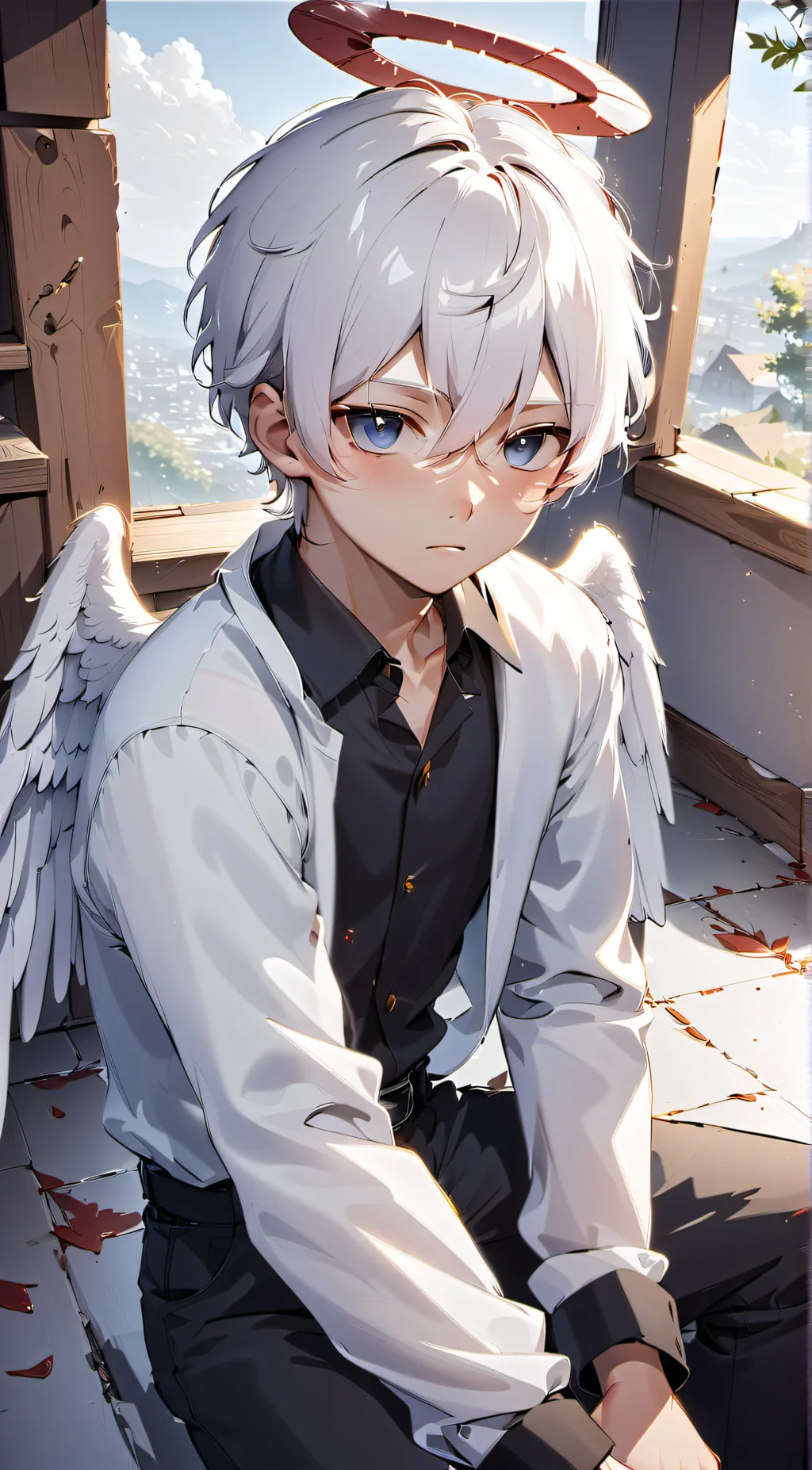 ai character: Cute fallen angel  background