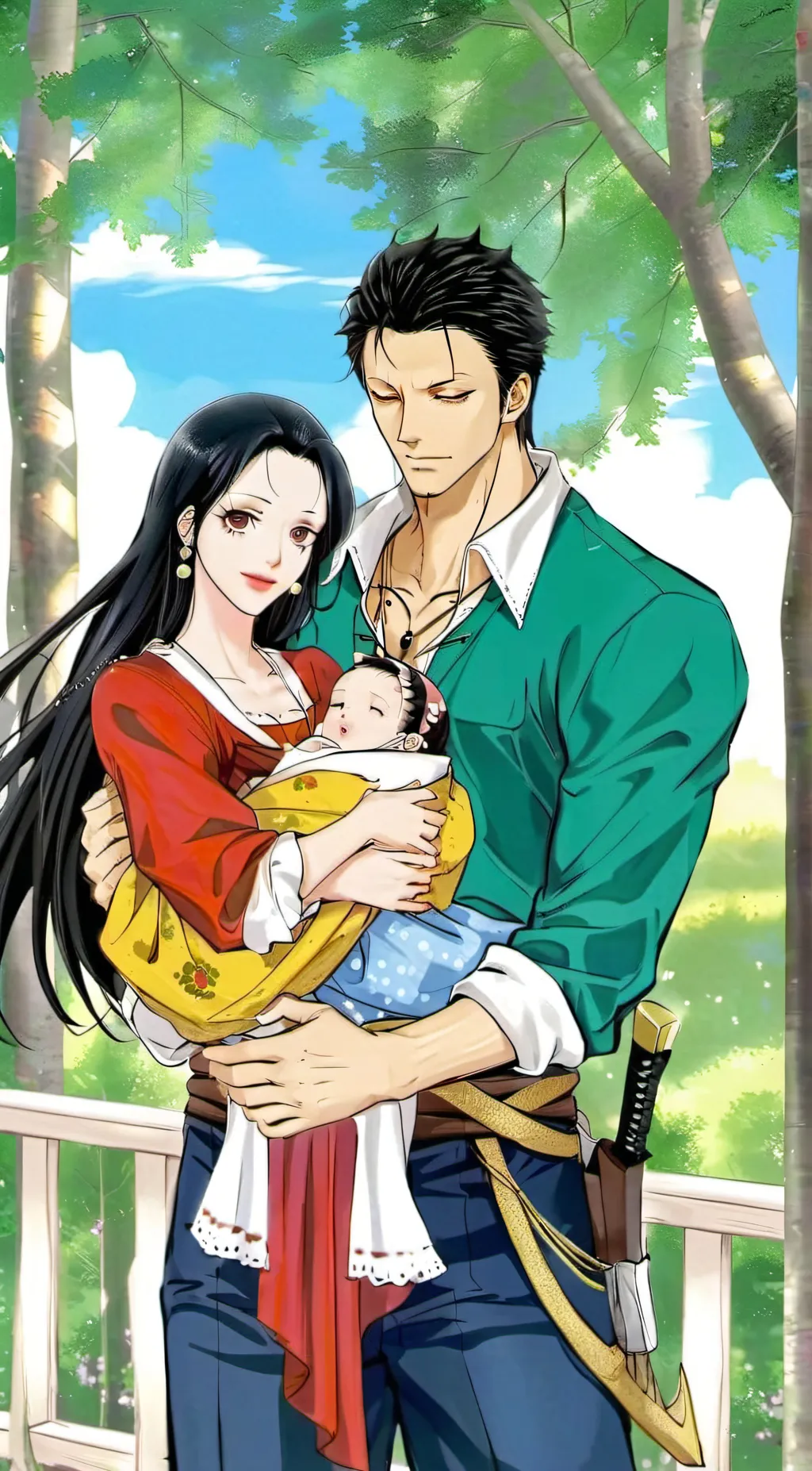 ai character: Zoro and robin background