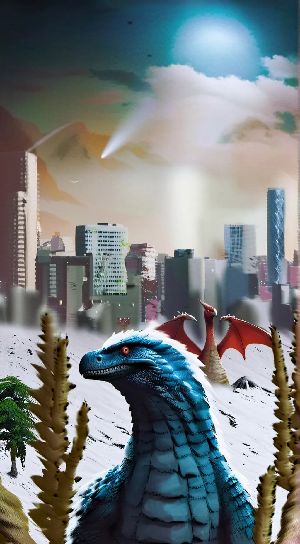 ai character: kaiju city  background