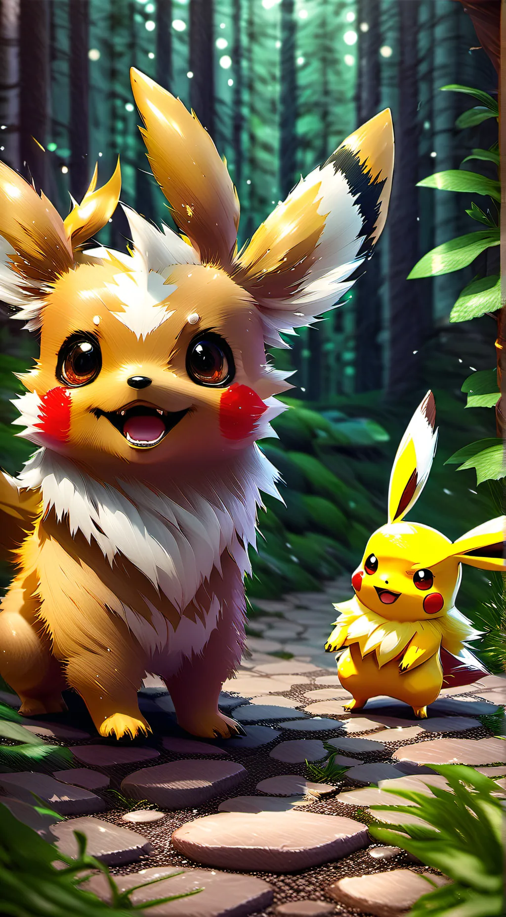 ai character: Pikachu⭐️Eevee background