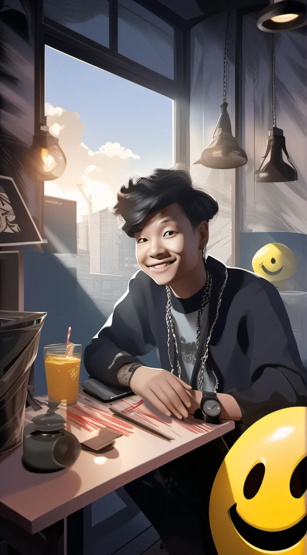 ai character: happy worker background