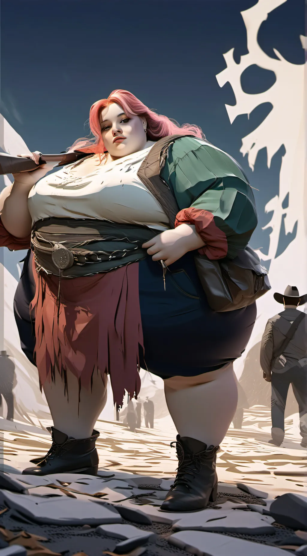 ai character: fat Cowboy girl background