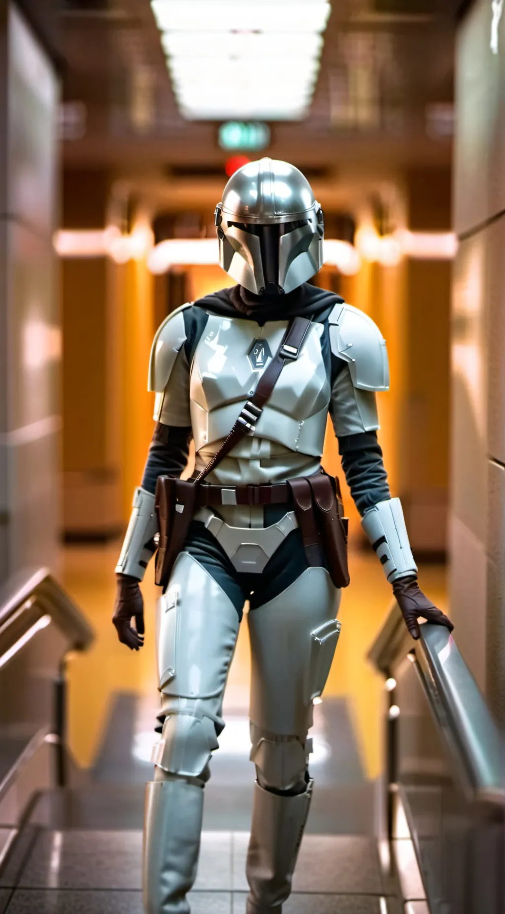 ai character:  Snow Mandalorian  background