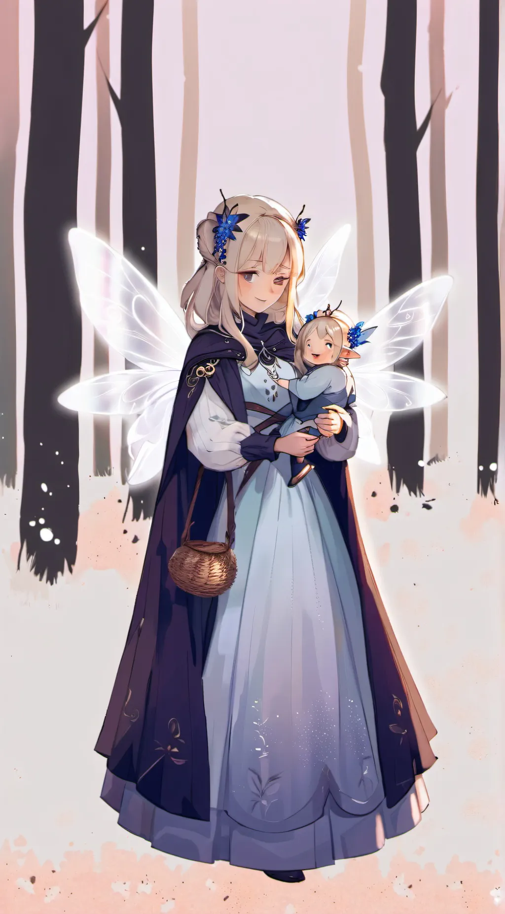 ai character: mom and baby fairy background