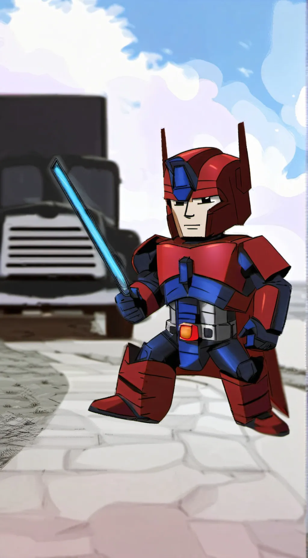 ai character: Baby Optimus prime background