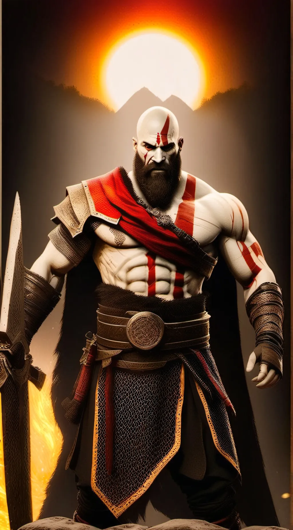 ai character: Kratos vs Helios background