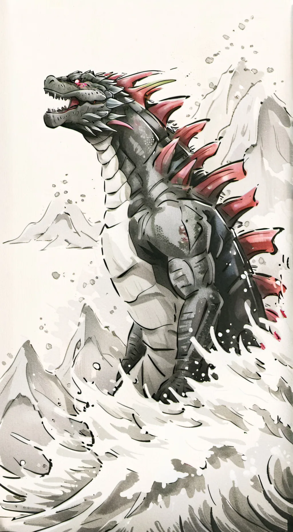 ai character: GODZILLA  background
