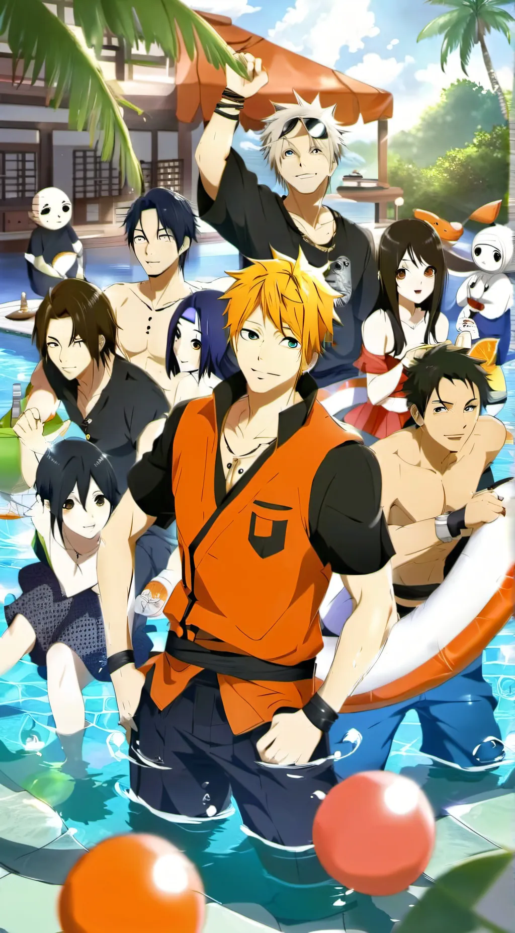 ai character: Naruto pool party  background