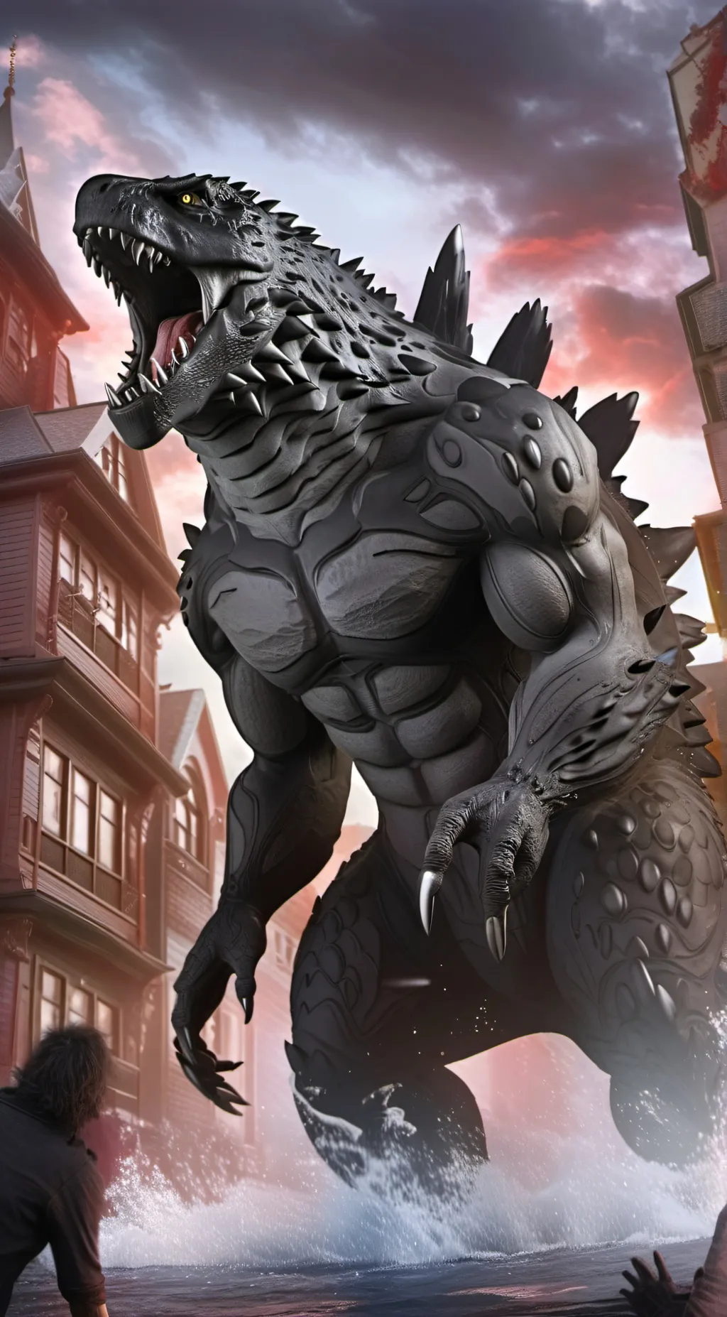 ai character: godzilla  background