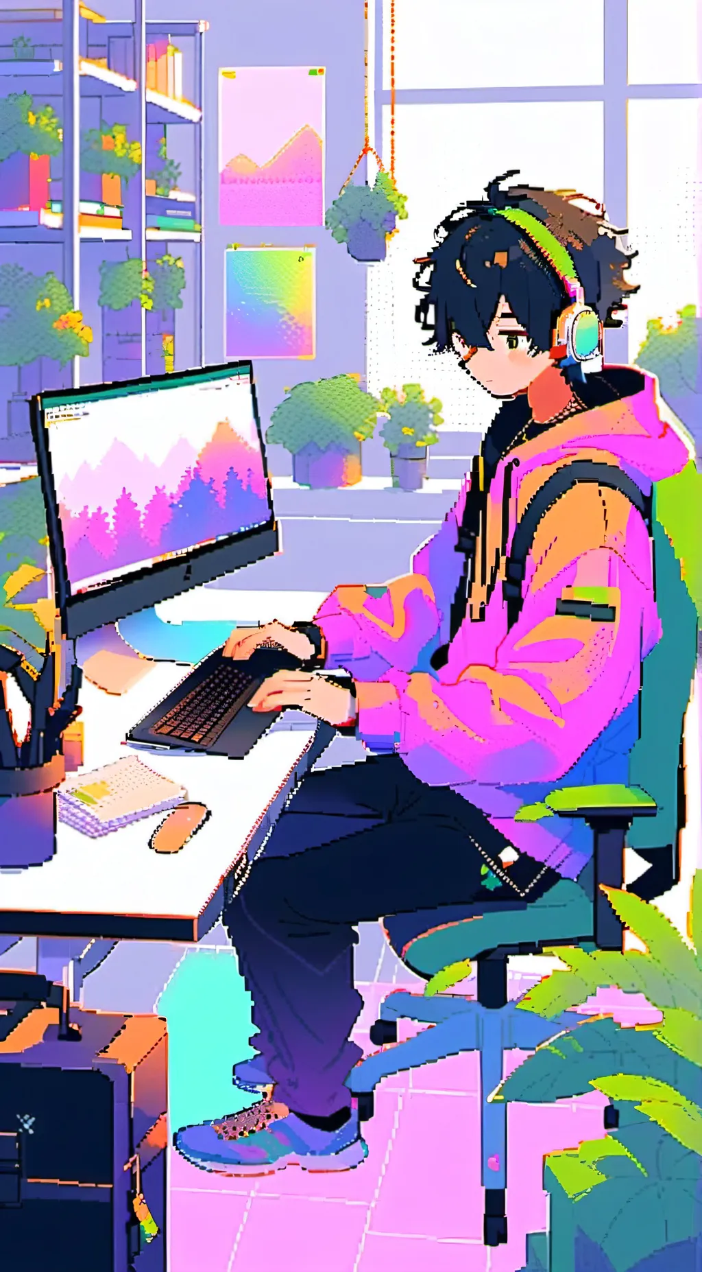ai character: Pixel laptop 2.3 background
