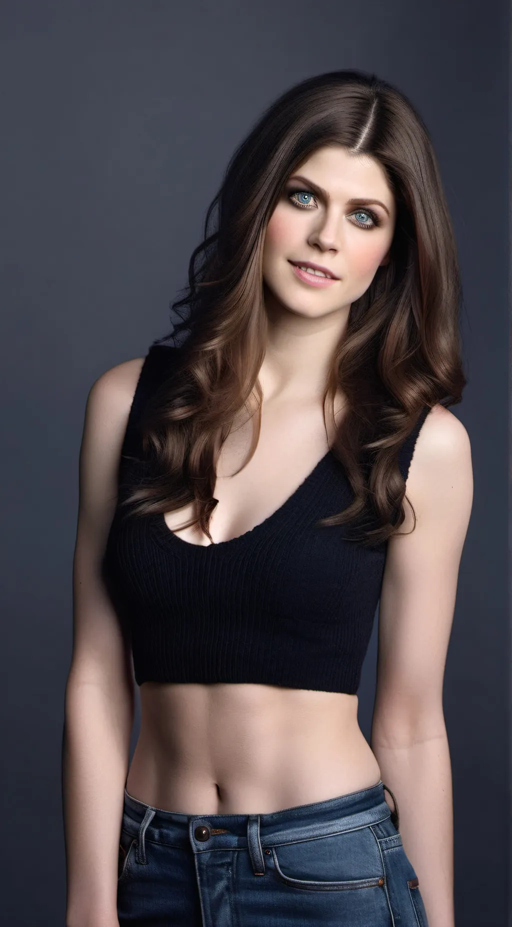ai character: Alexandra Daddario background