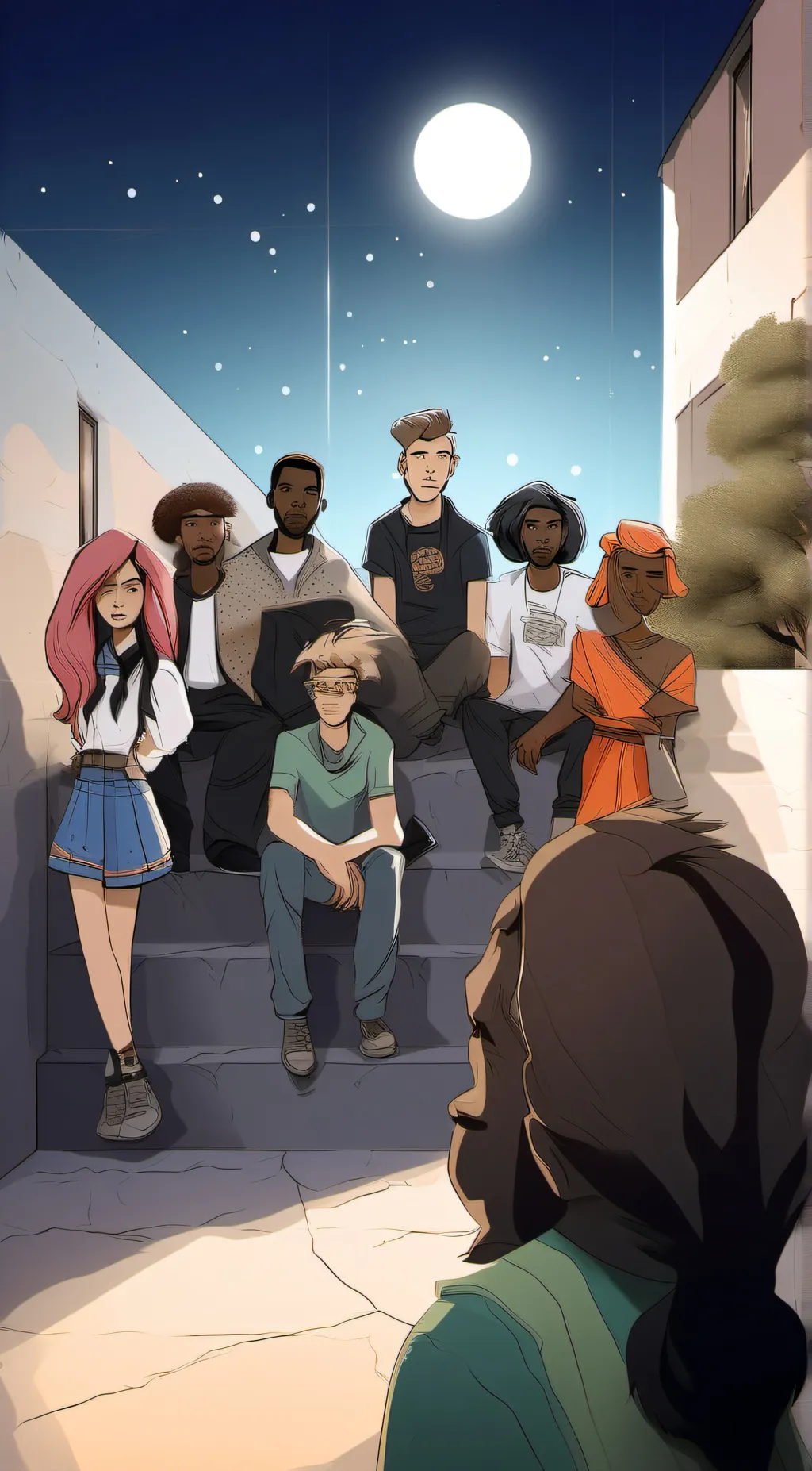 ai character: smiling highschool background