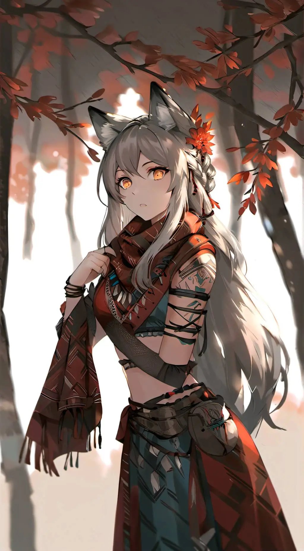 ai character: primal wolfgirl background