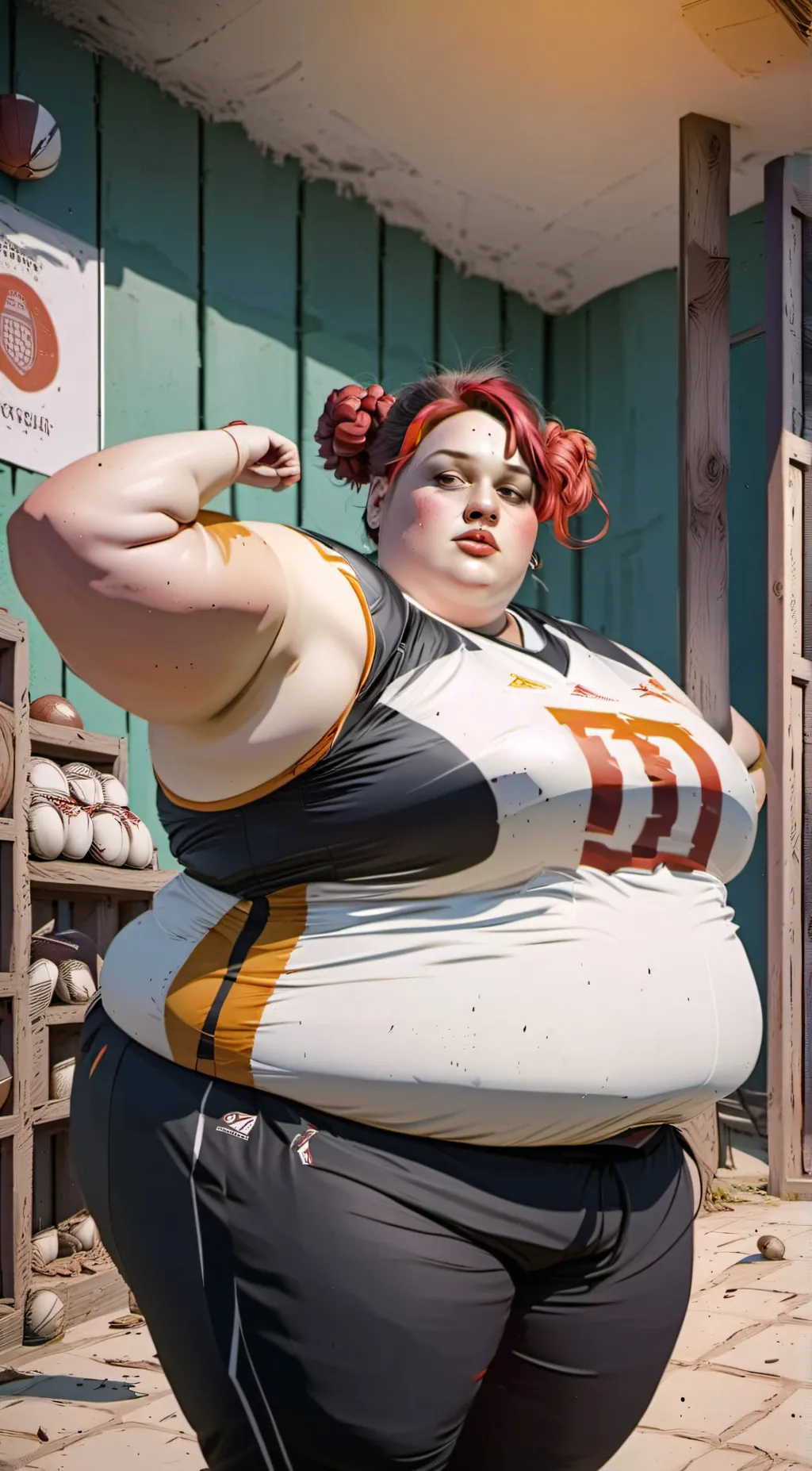 ai character: fat Football girl background