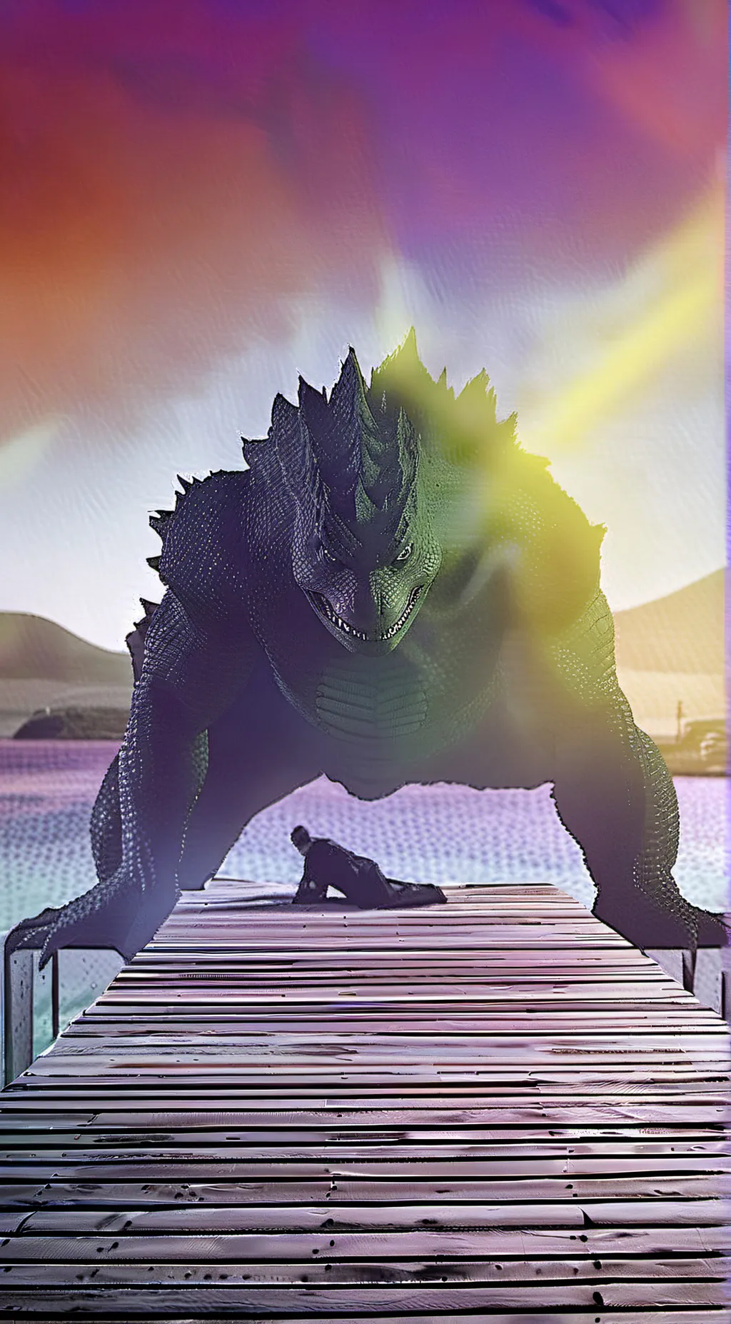 ai character: godzilla  background