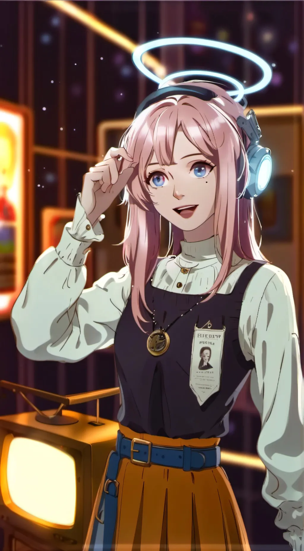 ai character: tv woman  background
