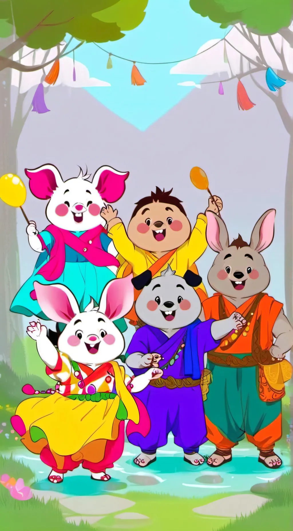 ai character: SMILING CRITTERS  background