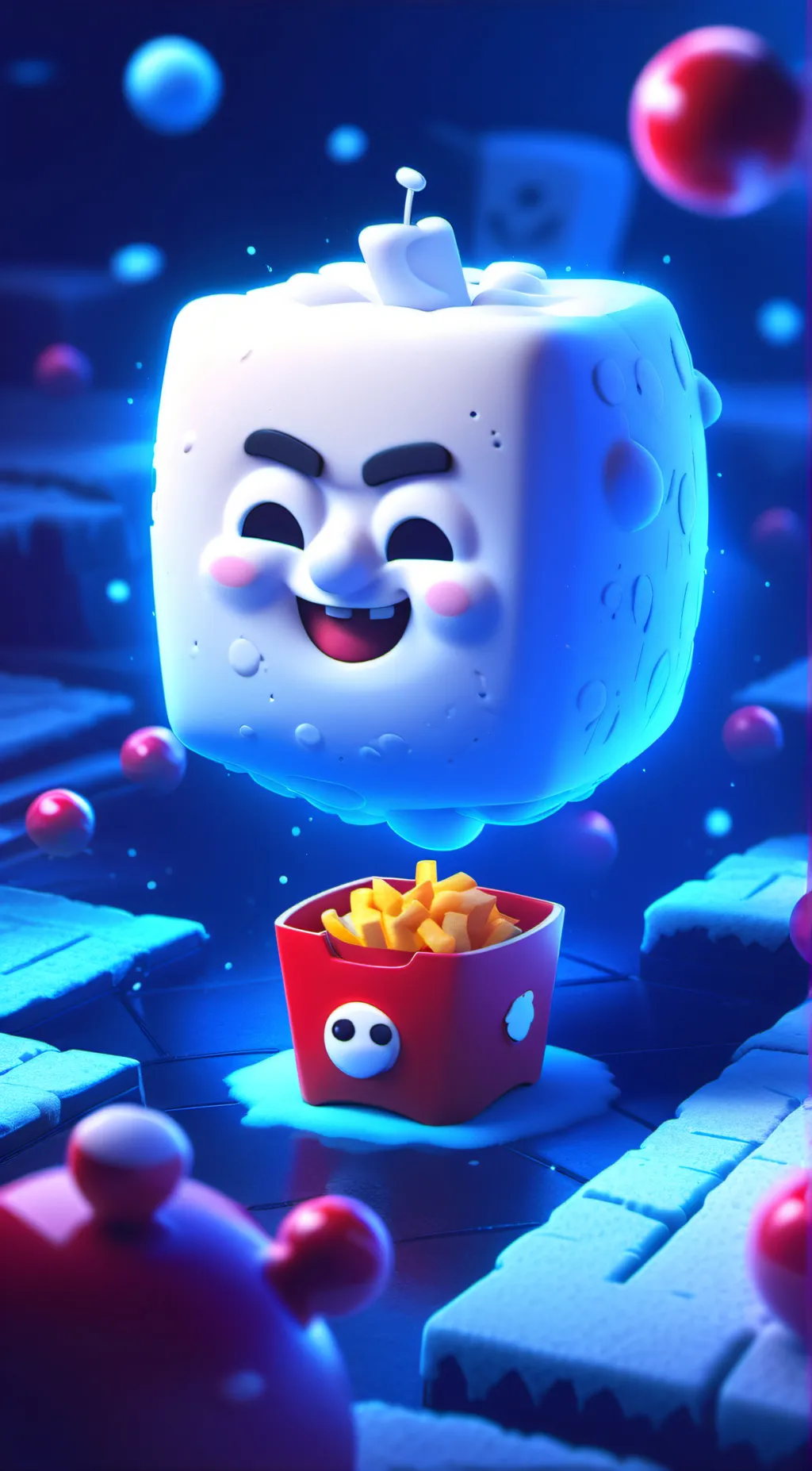 ai character: Fries x puffball background